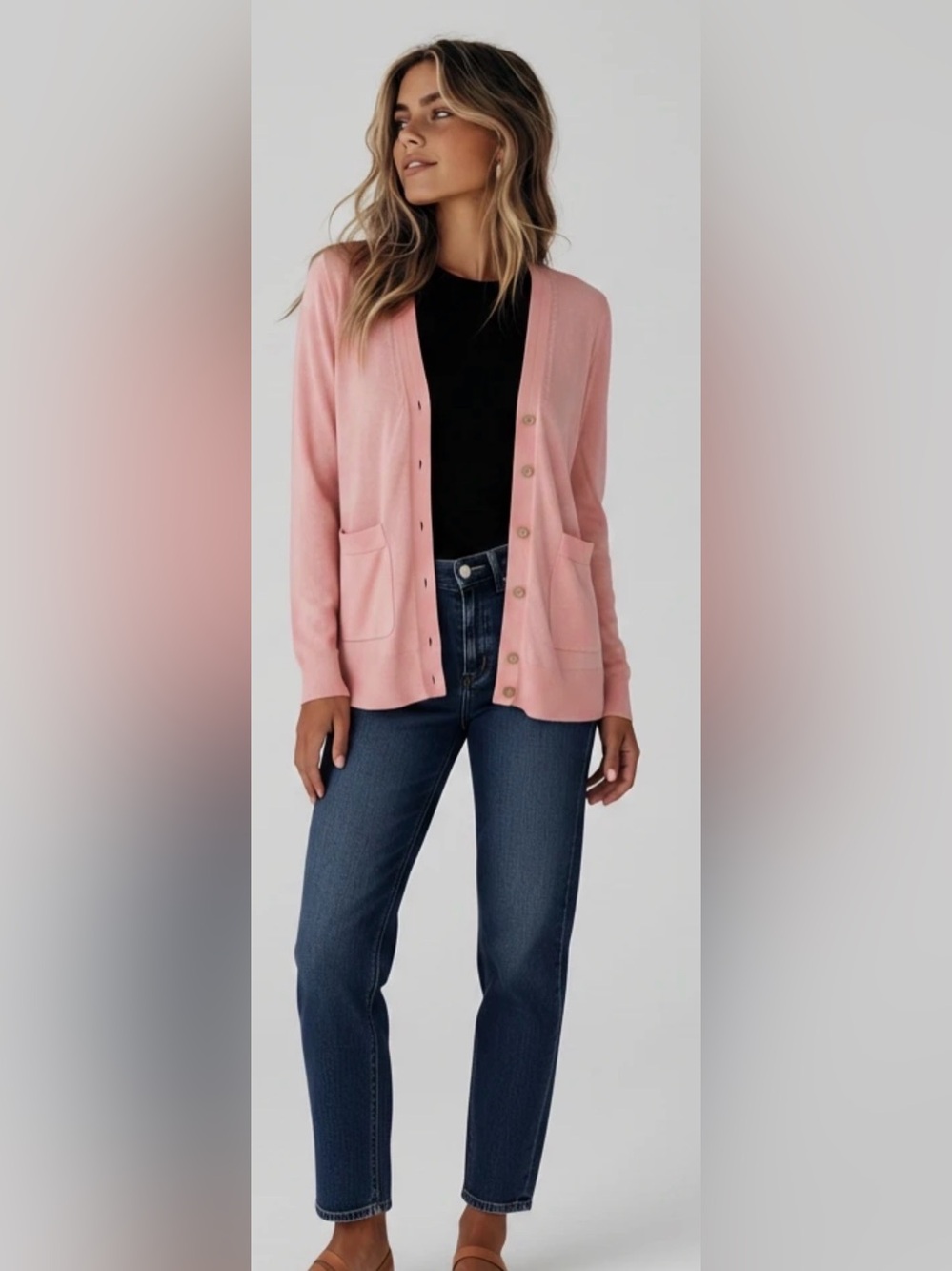 J. Crew Coral Pink V-Neck Button Cardigan Sweater patch pockets Size XS cotton